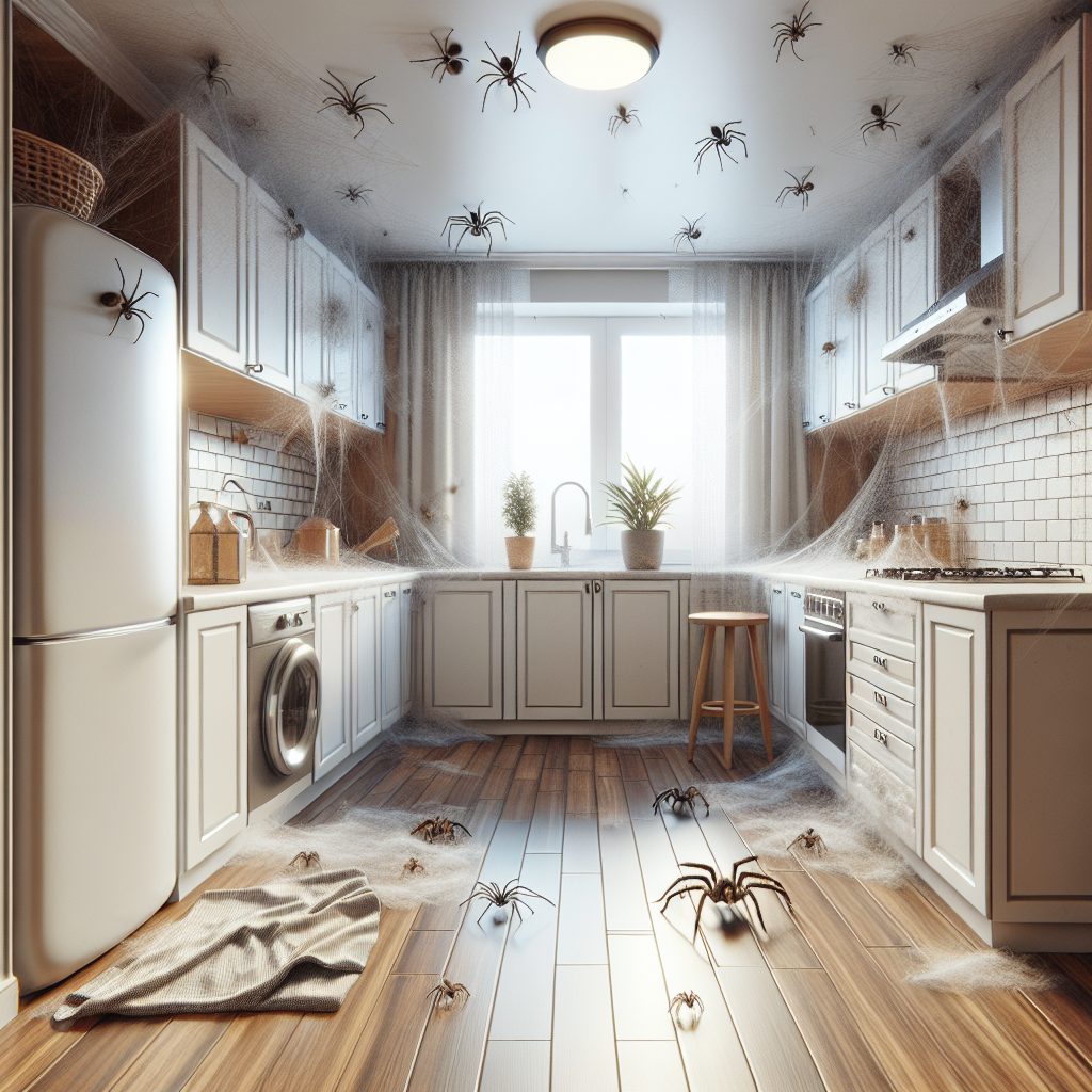 Befallene Küche mit Spinnen