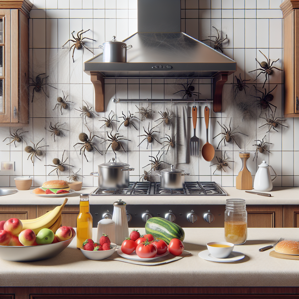 Küche mit Spinnenbefall auf der Arbeitsplatte